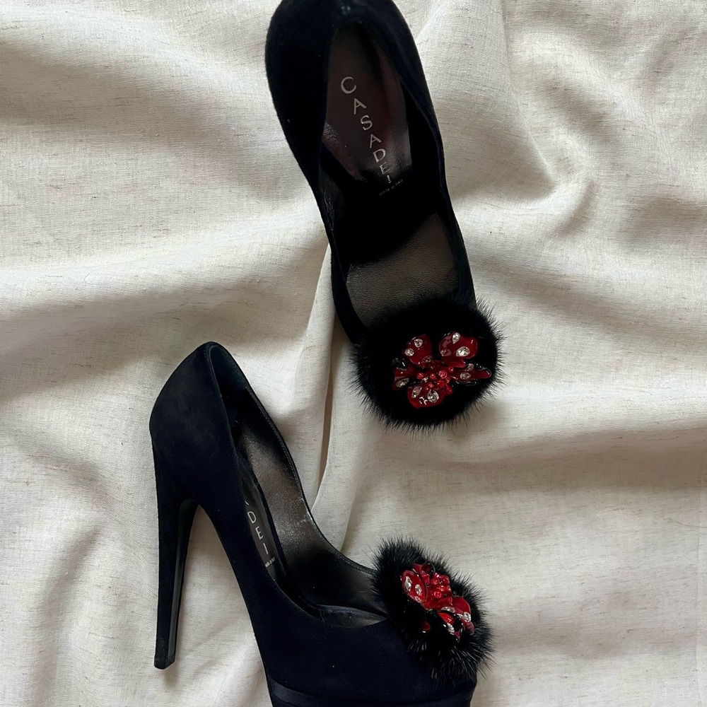 Casadei Pellame Camoscio Nero Y2K heels US 6.5